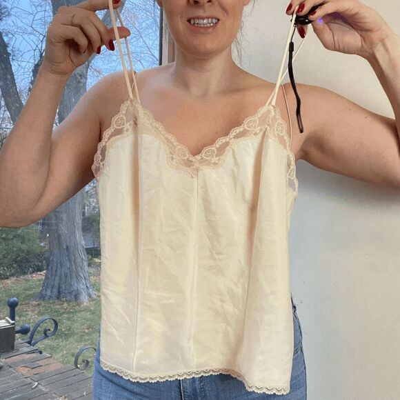 Vintage 80s Lady Lynne Slip Top Spaghetti Strap Lace Lingerie Silky Tank Cami - Picture 3 of 8